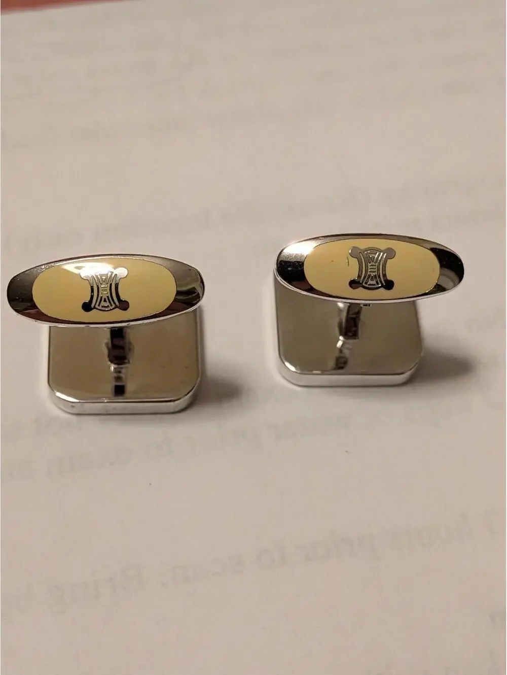 Authentic Celine Macadam Cufflinks Vintage Triomphe Gold Red Maroon Square Style